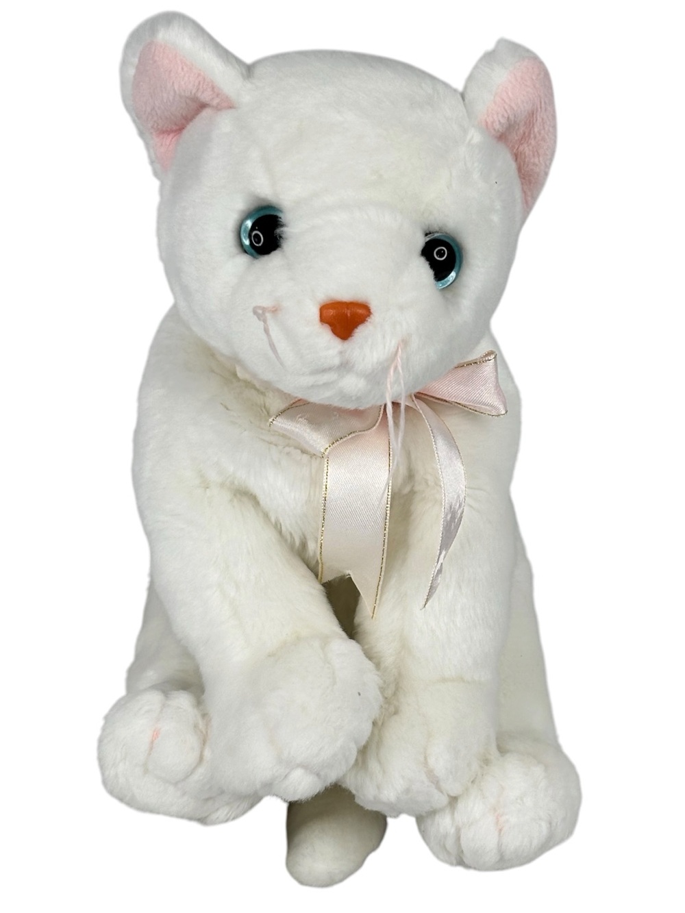 1999 Ty The Beanie Buddies Collection Flip the White Cat With Pink Ears Blue Eye